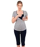 Herzmutter Stillpyjama-Umstandspyjama - Gestreifter Schlafanzug für Damen - weiche Nachtwäsche für Schwangerschaft - Stillfunktion - Kurzarm - 2600 (M, Weiß/Blau)