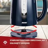 MPM MCZ-85/G1 Bezprzewodowy Czajnik Elektryczny 1, 7 L - 2200 W, Podstawa 360°, z Automatyczną Pokrywką, Wskaźnikiem Poziomu Wody, Filtrem Antywapiennym - Grafitowy
