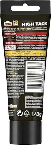 Miniatura 3 de Pattex No Más Clavos Para Todo Hightack, Adhesivo De Montaje Resistente A Temperaturas Extremas, Pegamento Fuerte En Superficies Húmedas, Adhesivo Blanco, 1 Tubo X 142 G
