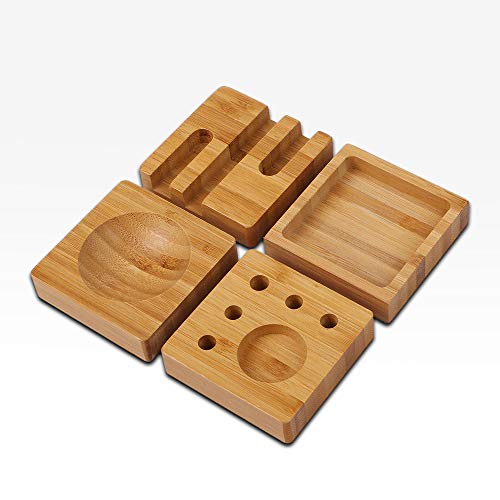 NEW 4-in-1 Bamboo Desk Organizer Blocks Set | 100% Natural Wood, Eco-friendly | Smartphone Stand, Pens and Paper Clips | Unique and Fun Stationary Storage Solution for Kitchen, Home and Office