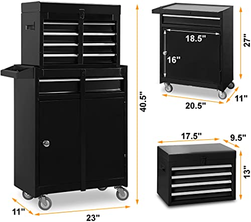 Big Red Atbt2315B 2 Piece Combination Rolling Storage With 5 Drawers, Lockable System, Removable Small Box, Metal Tool Chest, Black #TOP1