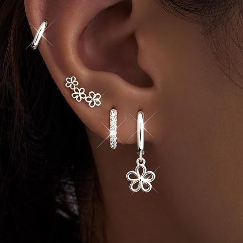 Image of Small Gold Huggie Hoop Earrings Set for Women Men Hypoallergenic 14K Plated Stack Cartilage Earrings, Sterling Silver Multiple Piercing Lightweight Mini Thin Cute Dainty Trendy Jewelry Gifts for Women