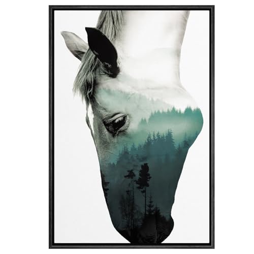 Signwin Canvas Print Wall Art Double Exposure Mountain Forest Horse Animals Nature Mixed Media Modern Art Farmhouse/Country Portrait Multicolor For Living Room cover