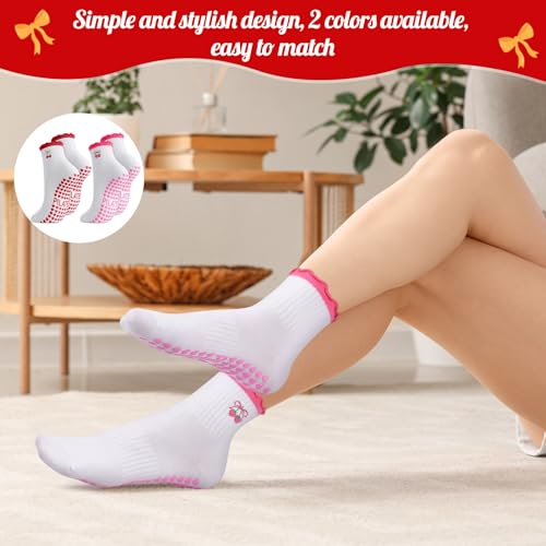 Image of Jspupifip 2 /4 /5 Pairs Womens Embroidery Non Slip Pilates Yoga Socks | Cute Grippy Crew Socks Offered Fit Barre Workout Hospital Indoor Barefoot Daily Activities For Ladies
