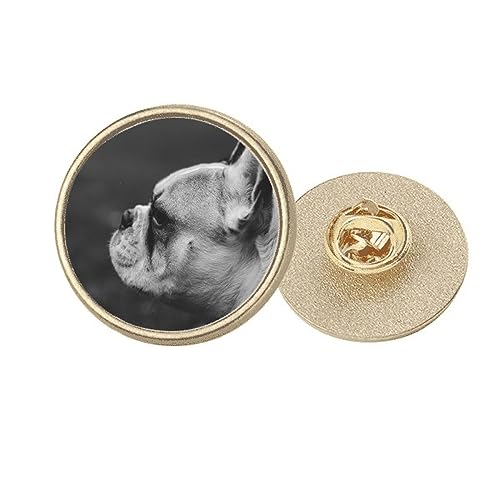 Broche chien en métal doré de qualité avec médaillon gris illustré
