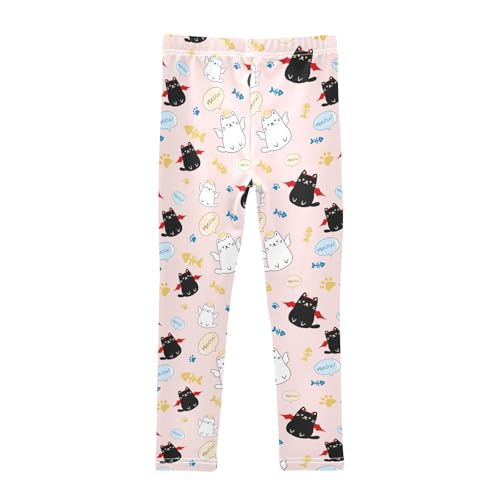 Cute Angle and Evil Cats Pink Girls Leggings Soft Comfortable Athletic Leggings Dancing Pants for 4-10 Years2