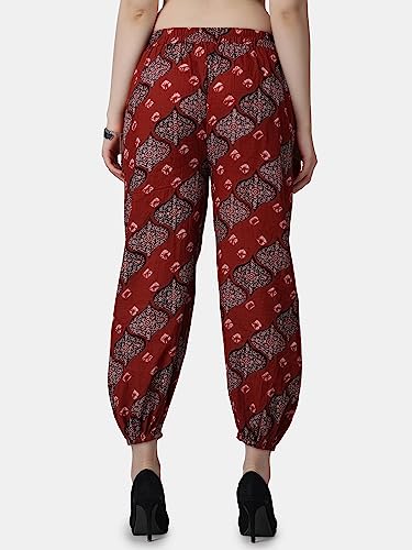 Image of POPWINGS Casual Bagru Printed Joggers for Women || Pull On Joggers for Women || Comfortable Casual Women Joggers for Summer || Loose Fit Joggers for Women