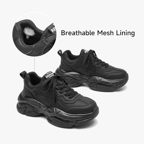 Image of BEAU TODAY Chunky Sneakers for Women, Womens Fashion Sneakers, Lightweight Leather Sneakers for Women, Comfortable Casual Lace-Up Breathable Dad Shoes