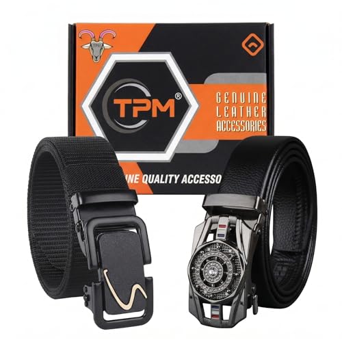 Image of TPM Men's Stylish Belt Combo Pack of 2 | Heavy Duty Woven Belt | Automatic Metal Buckle Casual Belt for Men. Has411