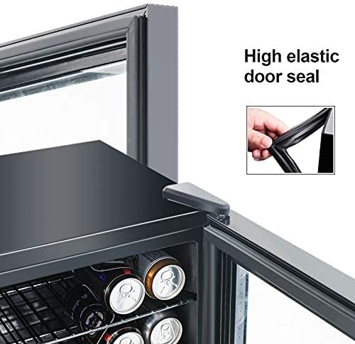Mini Beverage Refrigerator - 80 Can Fridge Cooler Glass Door for Beer Soda or Wine, Glass Door Small Drink Dispenser Machine Clear Front Removable for Home, Office or Bar, 2.6Cu.Ft, black
