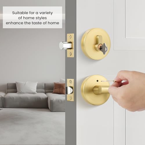 Image of Goldenwarm 1 Pack Exterior Gold Door Handle with Deadbolt, Single Cylinder Deadbolt and Entry Door Handle Set,Brushed Gold Front Door Lock Set