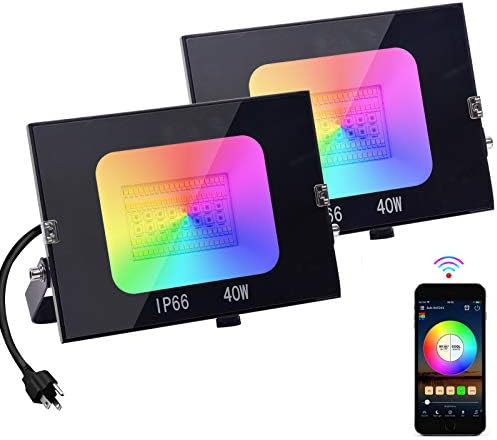SZGMJIA LED Flood Lights RGB Color Changing, Outdoor WiFi Smart Flood Lighting RGBW 2700K Warm White & 16 Million Colors 20 Modes APP Control Timing IP66 Waterproof for Landscape Stage Light(2 Pack)