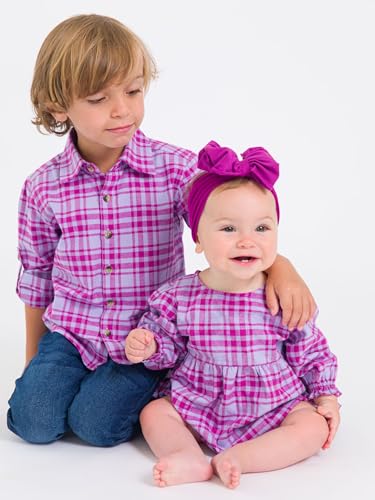 Image of RUGGEDBUTTS Boys Solid Cotton Long Sleeve Button Down Shirt with Button Tabs