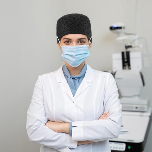 Image of Unittype 4 Pcs Nurse Caps for Women Nursing Working Caps with Button and Sweatband Adjustable Elastic Scrub Hats for Dentist