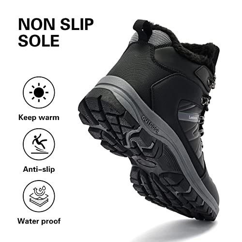 Lamincoa Men's Snow Boots Water Resistant Leather Non-Slip Hiking Boot Ankle Comfort Climping Trekking Sneakers Winter Outdoor Classic Black Size 9 #TOP2