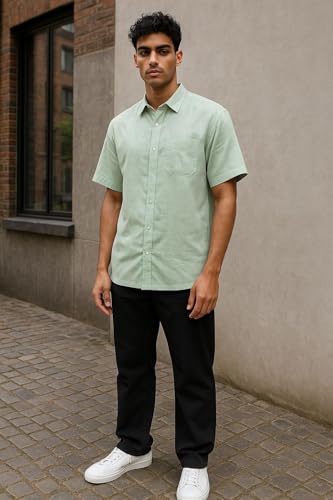 Image of Men's Khadie Cotton Half Sleeves Plain Solid Casual Shirt