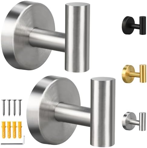 2 Pack Brushed Nickel Towel Hooks, SUS304 Stainless Steel Bathroo...