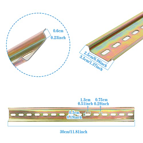 8 Piece Din Mounting Rails, 35mm Width Slotted Iron Rails for Terminal Blocks and Contactors (30cm Long)
