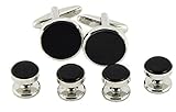 OKONES Classic Round Enamel Cufflinks and Black Studs Set for Tuxedo Formal Shirt with Gift Box