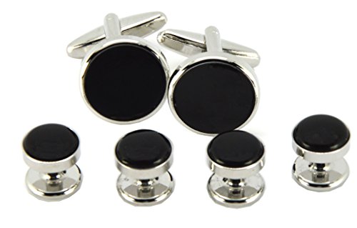 Okones Classic Round Enamel Cufflinks And Black Studs Set For Tuxedo Formal Shirt With Gift Box #TOP2