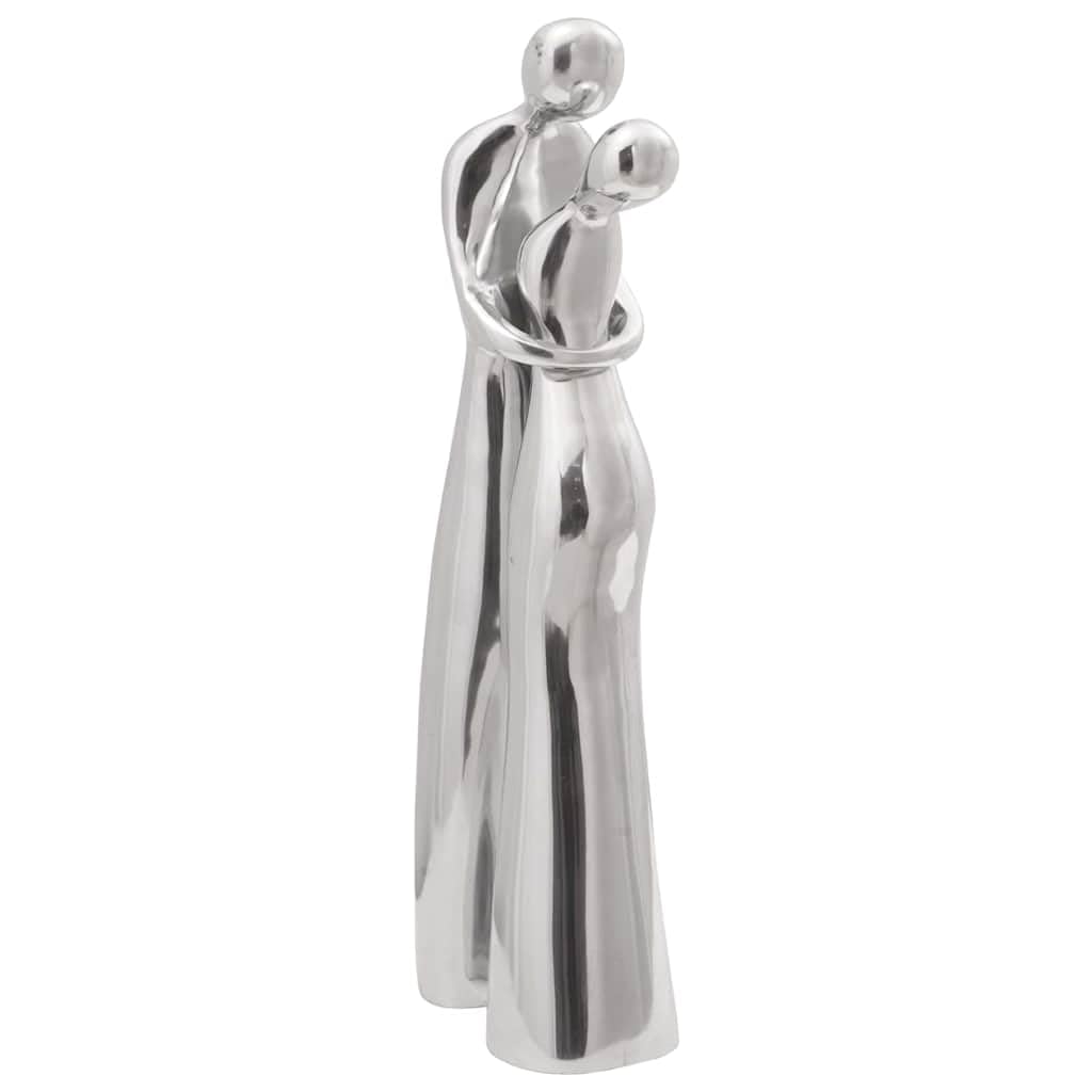 Silberne Figur Skulptur aus Aluminium, Hochglanz Statue 10 x 16 x 49 cm, dekoratives Objekt mit Intarsien für Wohnzimmer, Regal, Kaminsims, Fensterbank und Eingang