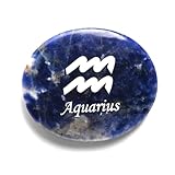 Gemstone Worry Stone, Natural Hand Carved Crystal Zodiac Anxiety Relief Plam Stone, Constellation Symbols Engraved Thumb Worry Stone, Zodiac Gift for Men Women, Meditation (Aquarius-Sodalite)