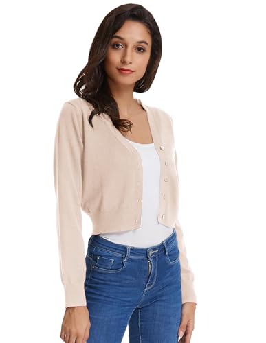Image of GRACE KARIN Long Sleeve Cropped Cardigan Sweaters for Women Lightweight Button Down V-Neck Open Front Bolero Shrug Jacket