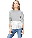 Feinrippbündchen Amazon-Marke: find. Sweatshirt Damen mit Rüschen und Streifenmuster, Grau (Grey Marl), 42, Label: XL
