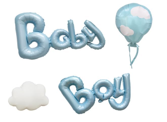 4 Pièces Baby Boy Ballons Décoratifs,Kit de Bannière de Ballon Lettre, Ballon en Aluminium,pour Nouveau-Né Garçon pour Bébé Baptême,Fête de...