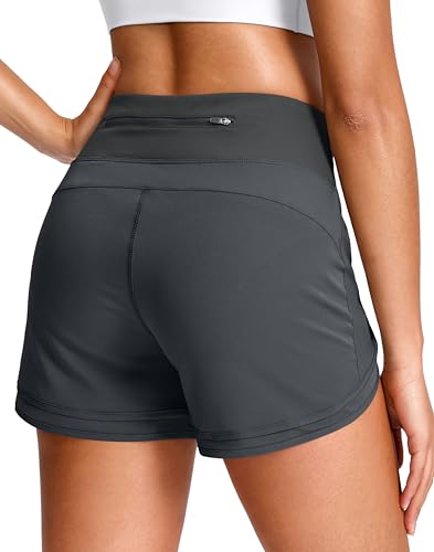 Soothfeel Women's 3' Athletic Running Shorts with Zipper Pockets(Dark Grey, XS)
