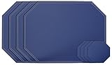 Nikalaz Blue Octagon Set of Placemats and Glass Coasters, 4 Table mats and 4 Coasters, Place mats...