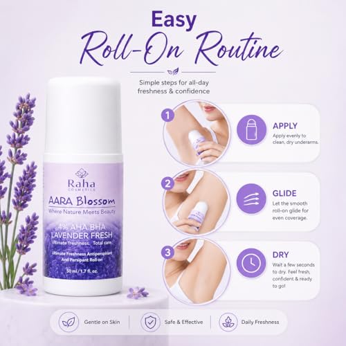 Image of AARONIC Underarm Roll On Deodorant 50ml - Long Lasting Floral Fragrance | 4% AHA BHA | Roll On for Man & Women | Underarm Roll On Men Odour Control (Lavender Fresh)