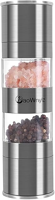 2 in 1 Salt and Pepper Grinder,Ceramic Core Pepper Mill,Stainless Steel Manual Salt Grinders,Adjustable Coarseness,Refillable Suitable for All Kinds of Spices