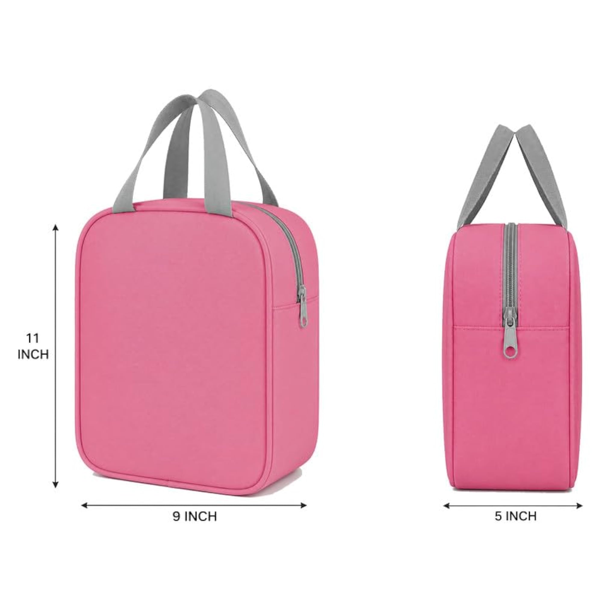 Reusable Portable Lunch Bag with Front Storage Pocket, Zipper Closure