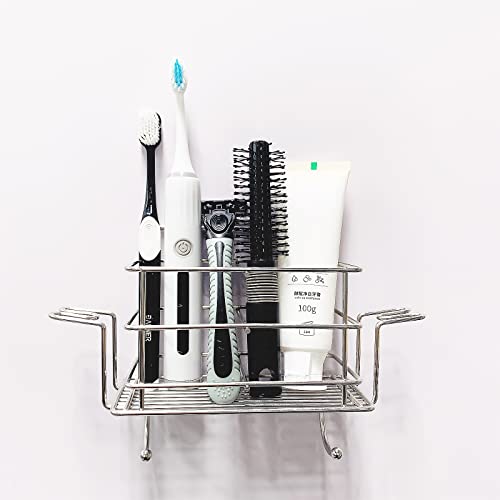 MINILIF Multifunctional Stainless Steel Toothbrush Holder, Wall Mounted Toothbrush Holder, Can Hang Electric Toothbrush, Facial Cleanserï¼ŒRazor, Towels and Cups (Medium 2 Toothbrush Holder)