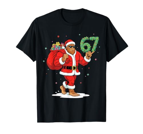 Santa Bigfoot 67 Meme Six Seven 6 7 Funny Bigfoot Xmas 67 T-Shirt