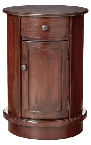 Decor Therapy Keaton Traditional Round Side Storage End Table, 26" x 17.75", Vintage Cherry