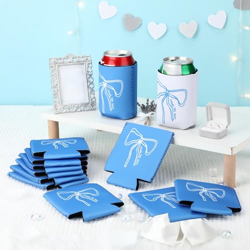 Image of SiliFine 12 Pcs Bachelorette Party Can Sleeves Bulk Coquette Bachelorette Party Decoration Cowgirl Can Sleeves for Bridal Shower Gifts(4 x 2.4 Inches,Blue Bow)