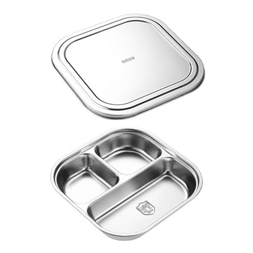 Zkbszn Tableware,Sectioned Plates Mess Trays Practical Stainless Steel Camping Plates Divided Dishes for Convenient Meal Management