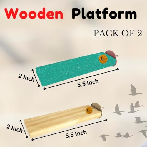 Image of Sage Square Wooden Stand Sand Platform Made of Natural Wood, Combo of Two (2*5.5 & Sand 2*5.5 inch) Rectangle Shaped Perch Stand, Cage Accessories, Playful Toy, Suitable For Birds, Parrots, Budgies