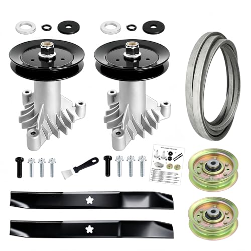 TOPVOP auto 42 Inch Deck Mower Rebuild Kit Fits for Craftsman LT1000 LT2000 Hus qvarna YTH1542XP 2 Spindles 130794 2 Blades 127843 1 Belt 21547082 2 Pulley 153535 2 Idlers 173438 173437