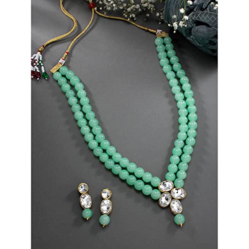 Image of Peora Crystal Faux Pearl Kundan Necklace & Jewelry Set Gift for Women