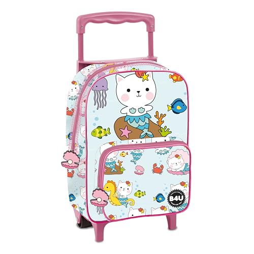 Chariot B4U Mermaid Cats bleu avec roulettes fluides et bac de rangement spacieux