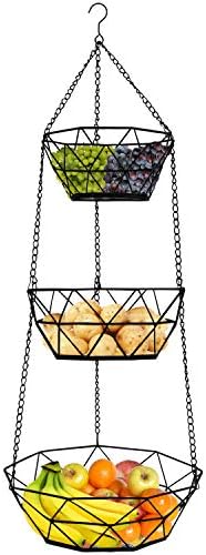 Blue Donuts Scandinavian 3 Tier Hanging Fruit Basket, Fruit Holder for Kitchen, Tiered Fruit Basket, Hanging Fruit and Vegetable Basket, Fruit Baskets, Black