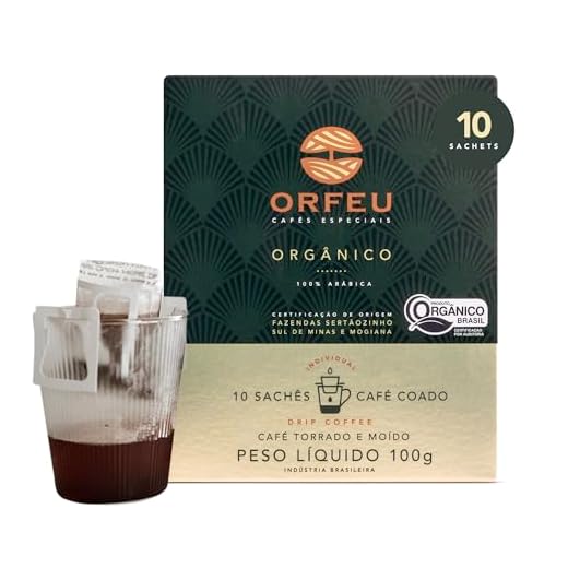 Orfeu Café Orgânico Drip Coffee, 100% Arabica, Torra Média, 10 sachet, 100g