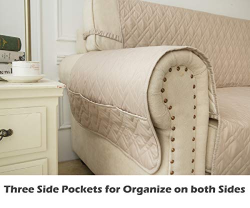 Ameritex Sofabezug, wendbar, gesteppt, Möbelschutz, ideale Sofabezüge für Haustiere und Kinder, wasserabweisend, hält Ihre Couch Flecken, Schmutz und Kratzer, Gummi Textil Polyester, beige, 68 Inches