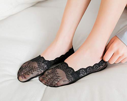 Women's No Show Socks Lace Low Cut Flat Invisible Liner Socks Non-skid Boat Socks Set of 62