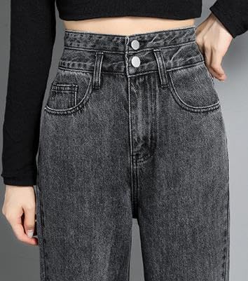 Miniatura 4 de DGHM-JLMY Pantalones de mezclilla sueltos de cintura alta para mujer, pantalones de mezclilla rectos desgastados, holgados y casuales de cintura alta
