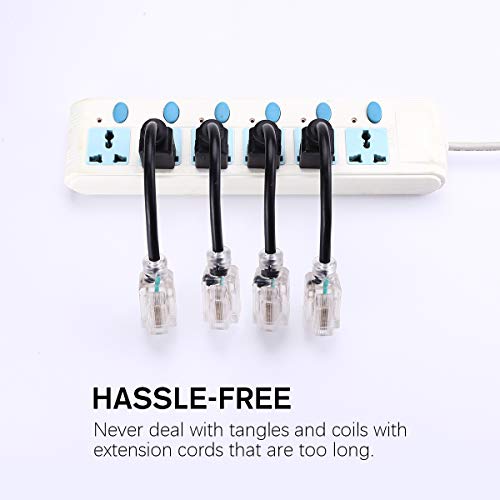 Image of Miady Short Power Extension Cord Outlet Saver, Female Plug with Lighted End 16AWG /13A, 3 Prong (4 Pack, Black, 8 Inch)