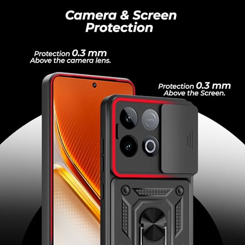 Image of A rtistque Armor Bumper Back Case Cover for iQOO Neo 10 5G | Stylish Ring Holder & Inbuilt Stand | Sliding Camera Cover | Shockproof TPU Protective Design | iQOO Neo 10 Back Cover - Black